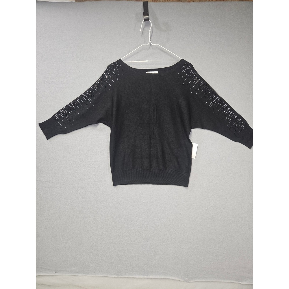 89th + Madison Womens Black Rhinestone Dolman Sleeve Knit Top S4461AM2289 NEW S